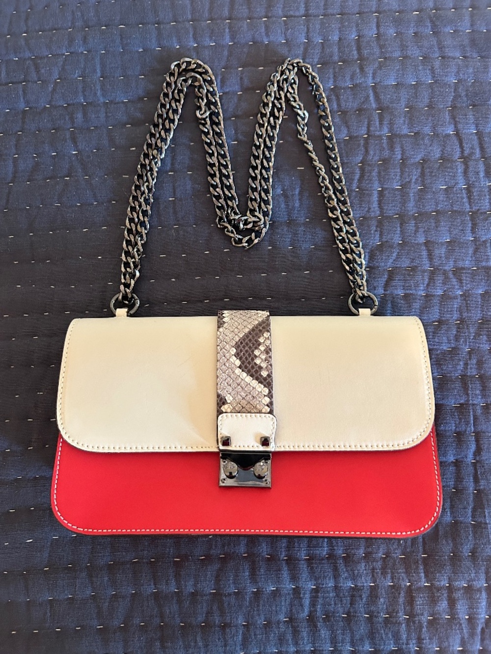 Vittoria Napoli, Italian Leather & Python Shoulder Bag- New